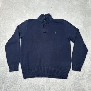 Polo Ralph Lauren Mens Navy Blue Cotton Mock Neck Button Sweater Shaker Knit M